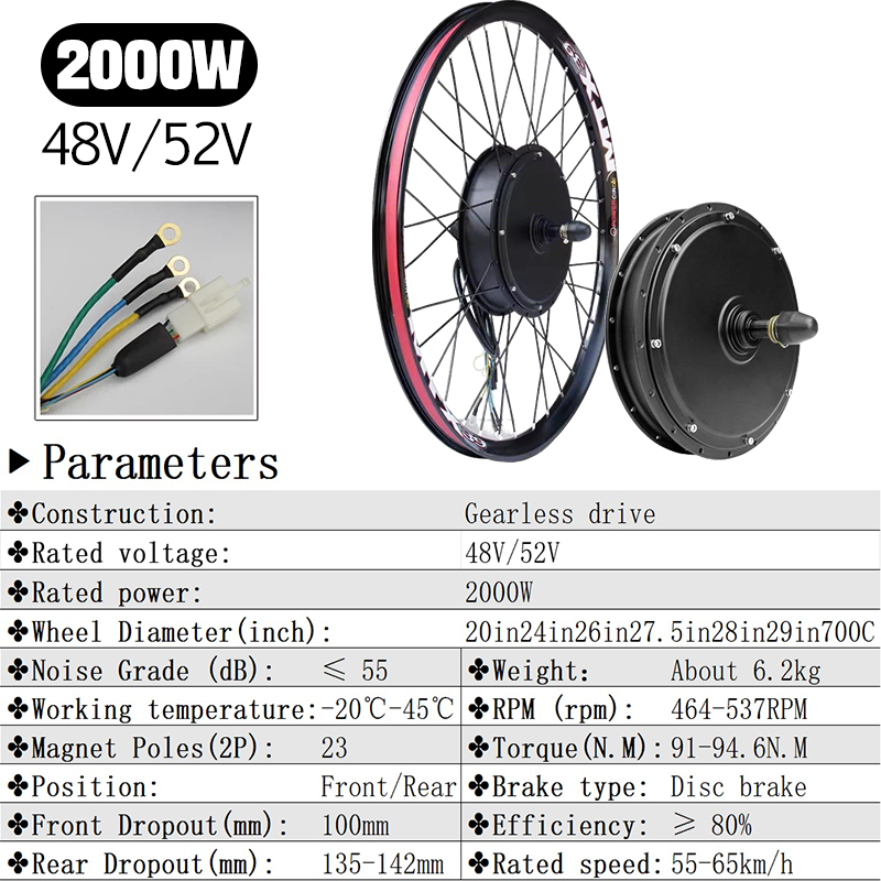 MTX39 48V/52V 2000W Front Rear - Gearless Hub Motor Conversion Kit 2000W With Display ulasan dan harga